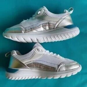 Kids Silver and White Sneakers